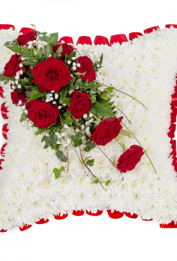 White Massed Cushion With Spray